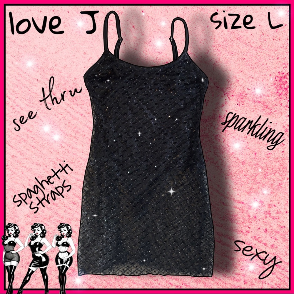 LOVE J sparkling sheer little black DRESS size L